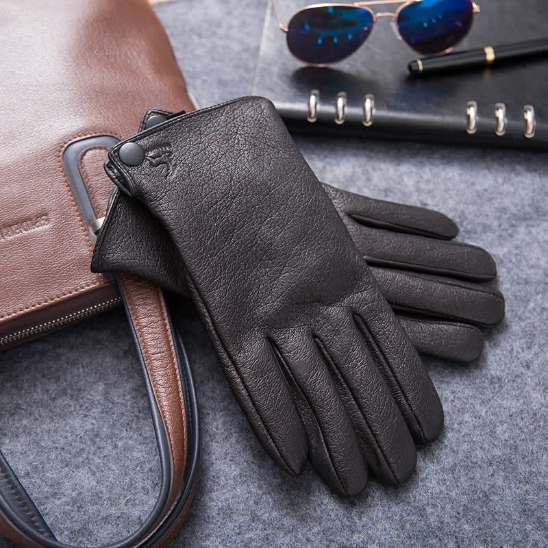 Plush Lining Warm Anti Slip Leather Gloves - Image 5