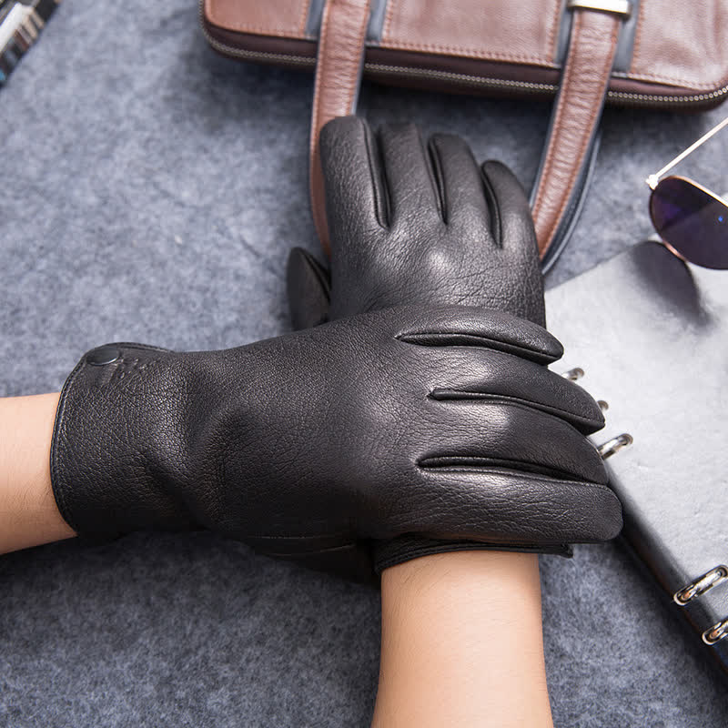 Plush Lining Warm Anti Slip Leather Gloves - Image 7