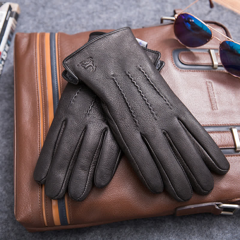 Plush Lining Warm Anti Slip Leather Gloves - Image 8