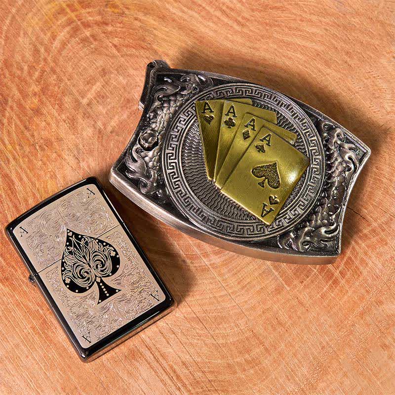 Poker Ace DIY Hidden Knife Belt Buckle Black Ice Lighter Bundle Set - Image 2