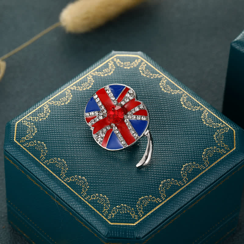Poppy Flower Shape Enamel British Flag Brooch - Image 3