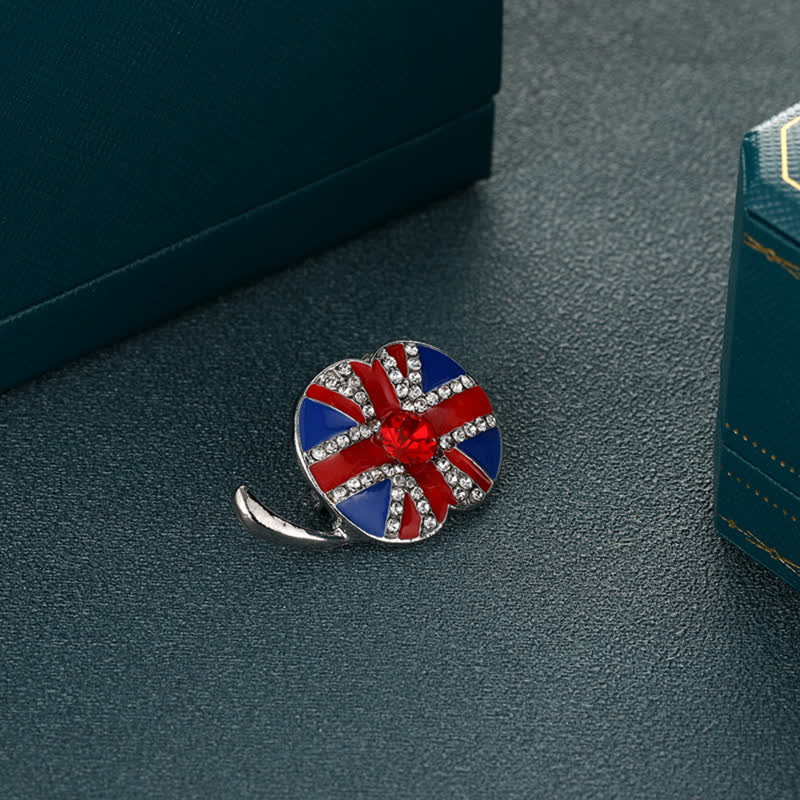 Poppy Flower Shape Enamel British Flag Brooch - Image 4