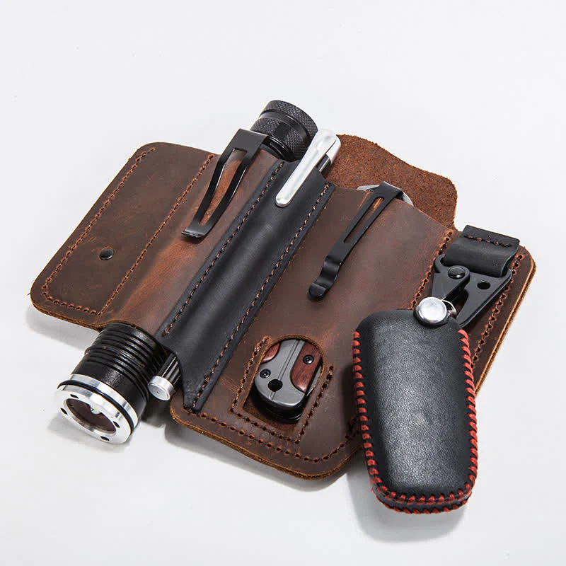 Portable Folding Knife Holster Camping Leather Belt Bag - Image 5
