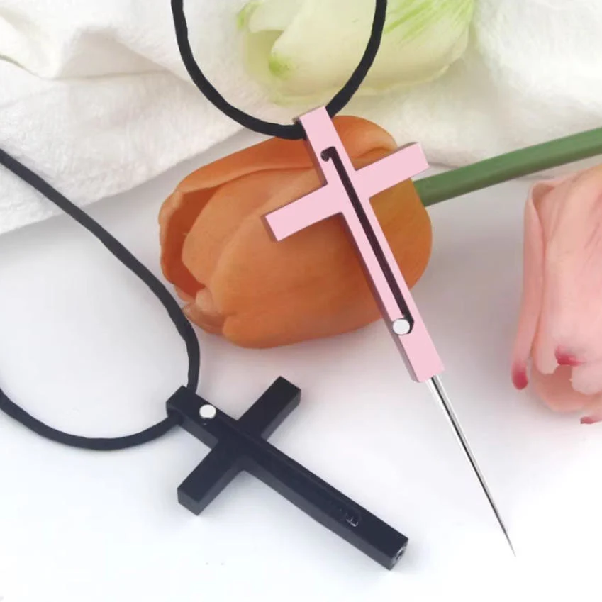 Portable Gadget Needle Cross Pendant Necklace - Image 4