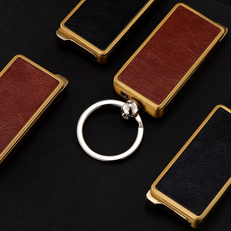 Portable Keychain Leather Body Refillable Butane Lighter - Image 4