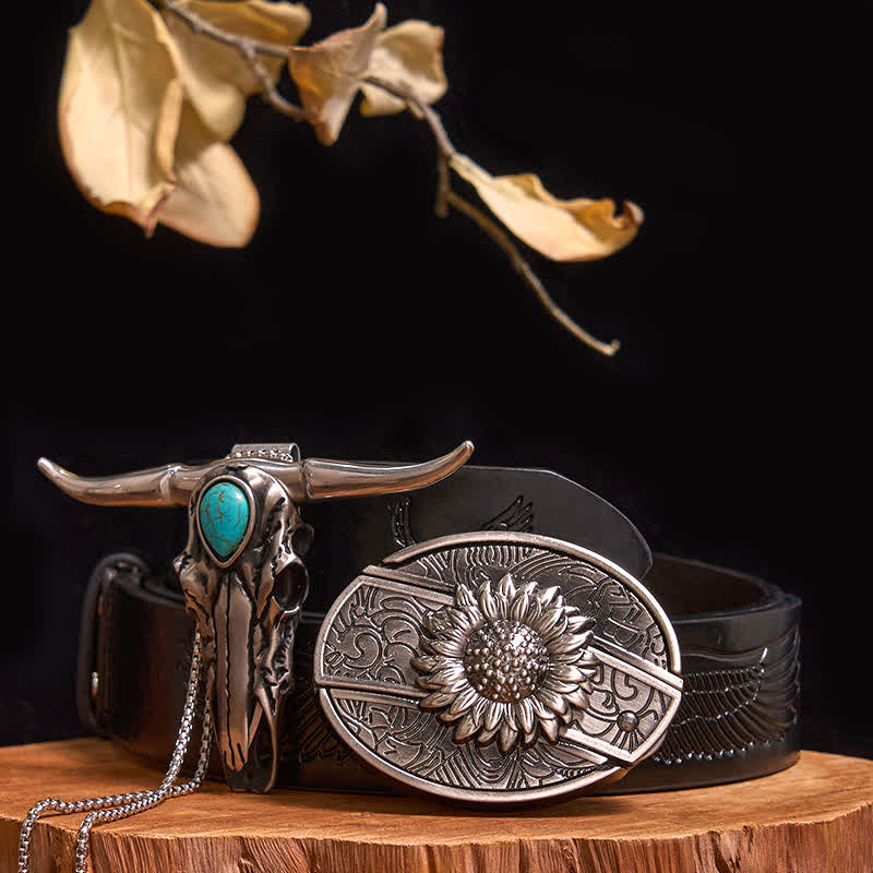 Practical DIY Hidden Knife Buckle Turquoise Longhorn Bull Pendant Bundle Set