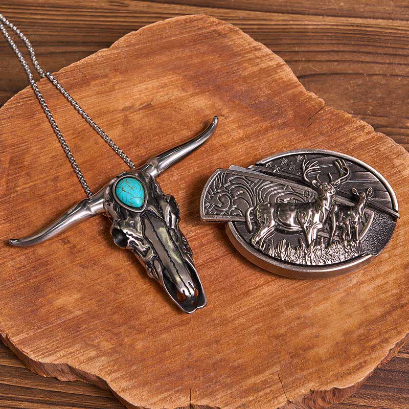 Practical DIY Hidden Knife Buckle Turquoise Longhorn Bull Pendant Bundle Set - Image 10