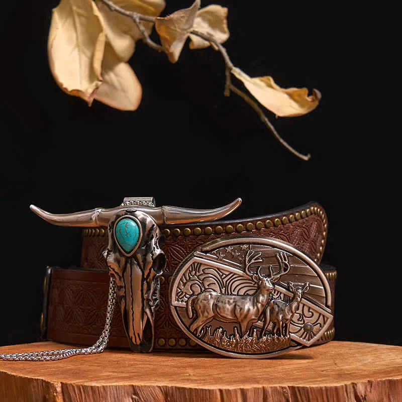 Practical DIY Hidden Knife Buckle Turquoise Longhorn Bull Pendant Bundle Set - Image 13
