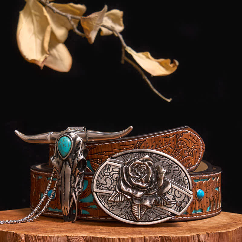 Practical DIY Hidden Knife Buckle Turquoise Longhorn Bull Pendant Bundle Set - Image 19