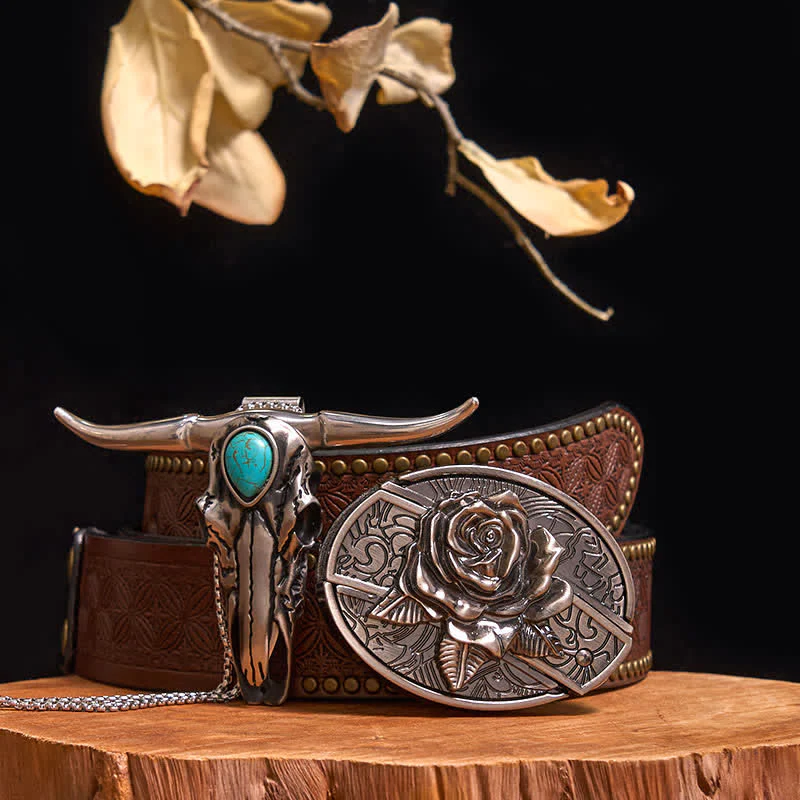 Practical DIY Hidden Knife Buckle Turquoise Longhorn Bull Pendant Bundle Set - Image 20