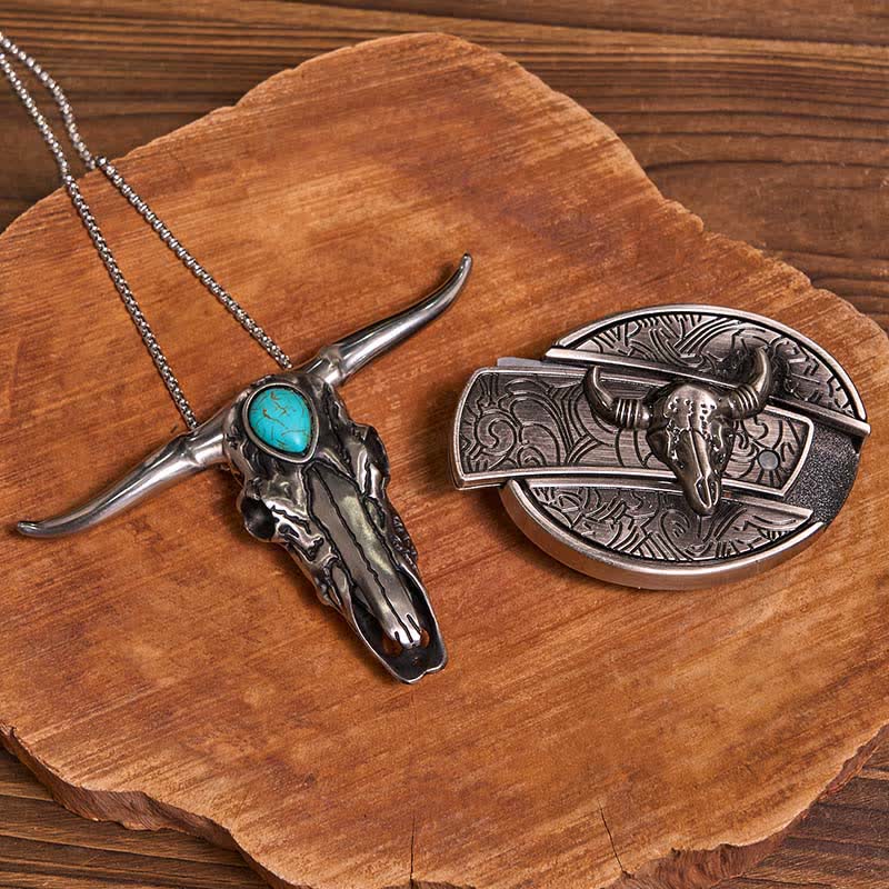 Practical DIY Hidden Knife Buckle Turquoise Longhorn Bull Pendant Bundle Set - Image 24