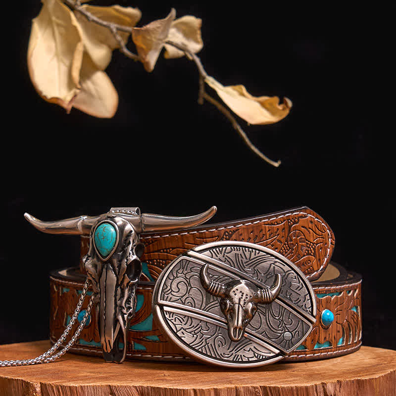 Practical DIY Hidden Knife Buckle Turquoise Longhorn Bull Pendant Bundle Set - Image 26