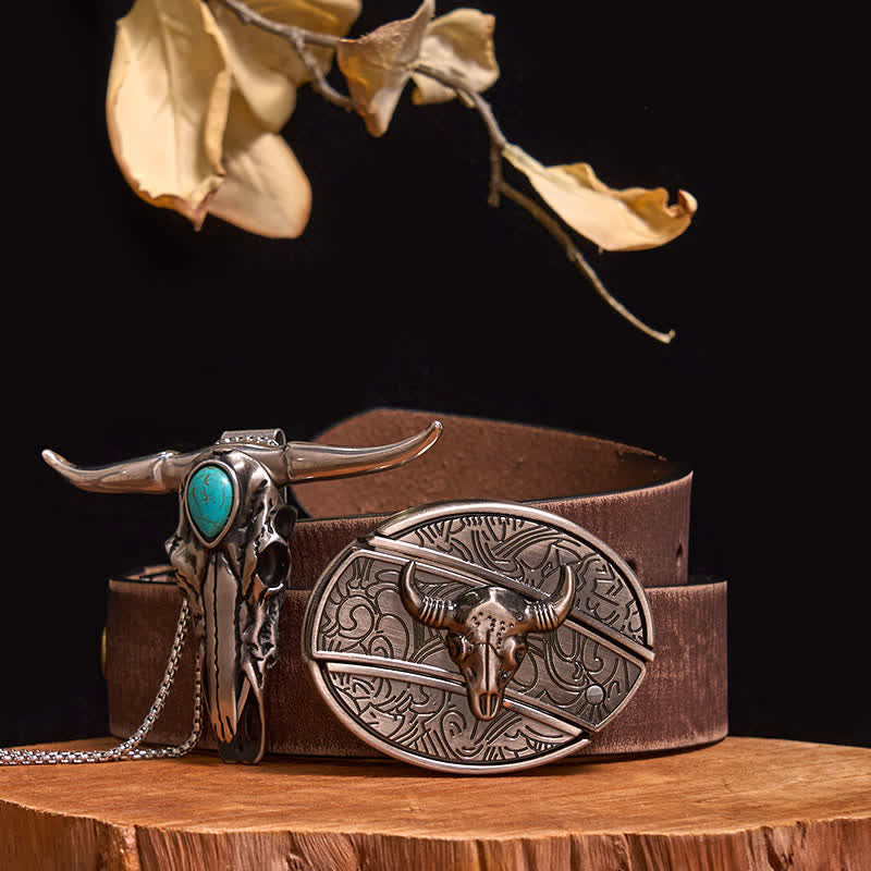 Practical DIY Hidden Knife Buckle Turquoise Longhorn Bull Pendant Bundle Set - Image 28