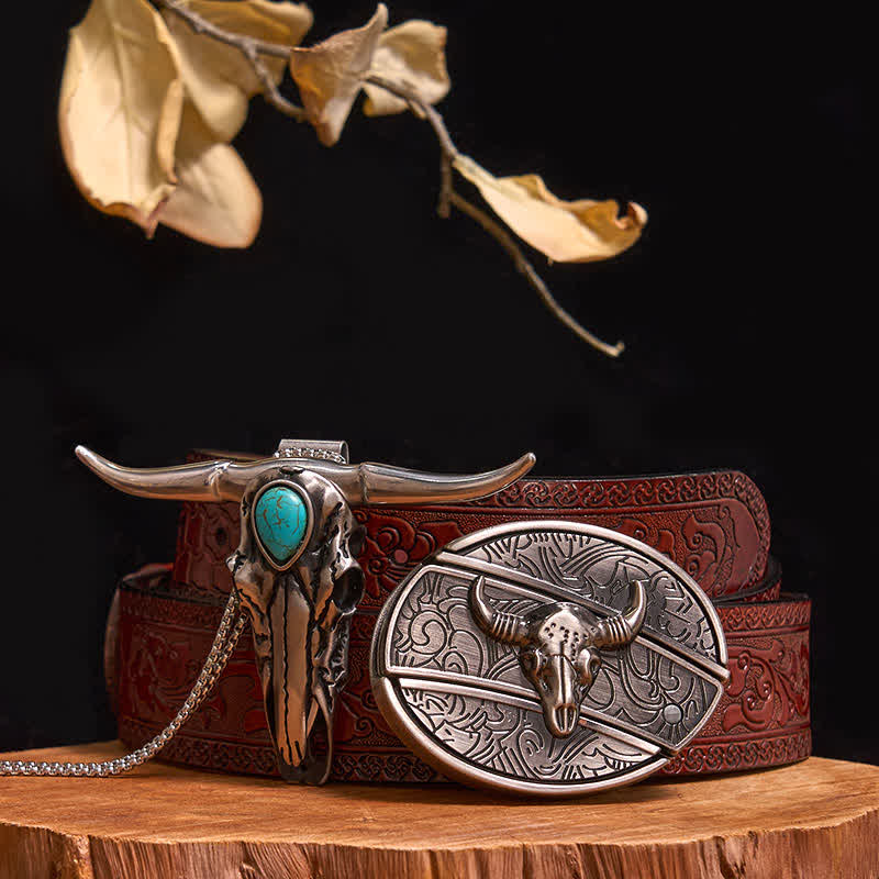 Practical DIY Hidden Knife Buckle Turquoise Longhorn Bull Pendant Bundle Set - Image 29