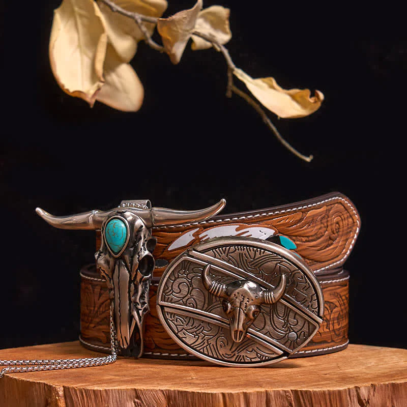 Practical DIY Hidden Knife Buckle Turquoise Longhorn Bull Pendant Bundle Set - Image 30