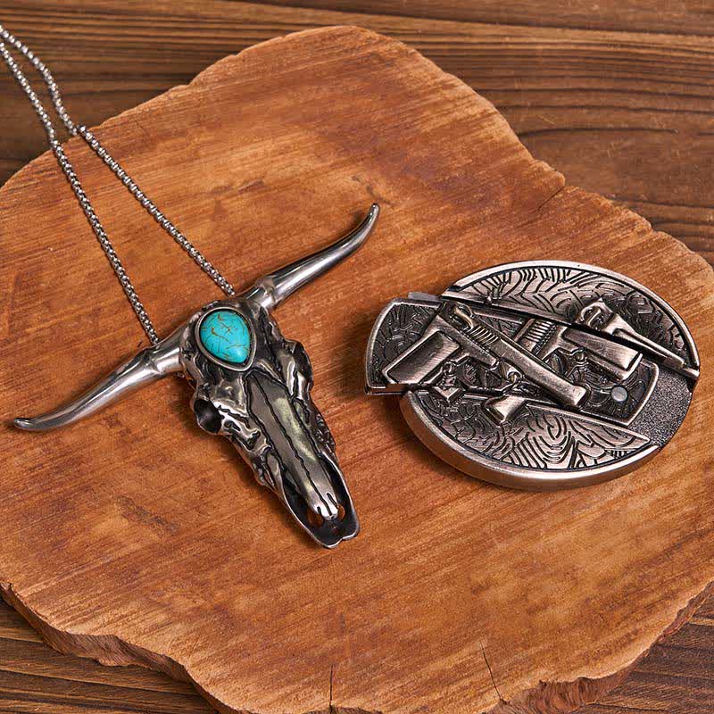 Practical DIY Hidden Knife Buckle Turquoise Longhorn Bull Pendant Bundle Set - Image 31