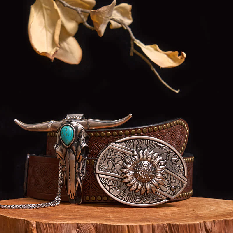 Practical DIY Hidden Knife Buckle Turquoise Longhorn Bull Pendant Bundle Set - Image 6