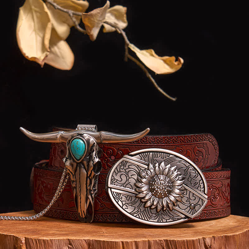 Practical DIY Hidden Knife Buckle Turquoise Longhorn Bull Pendant Bundle Set - Image 8