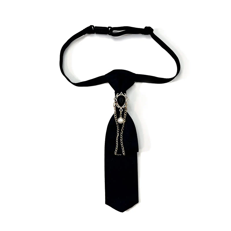 Pre-tied Khaki White Diamond Pearl Fashionable Short Necktie - Image 3