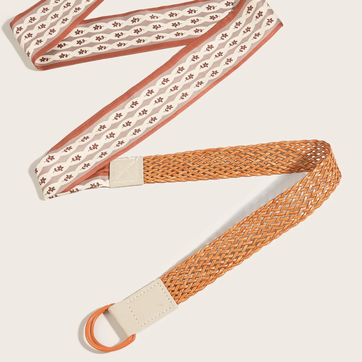 Printed Woven Double Loop Buckle Women's Silk Belt - Image 2