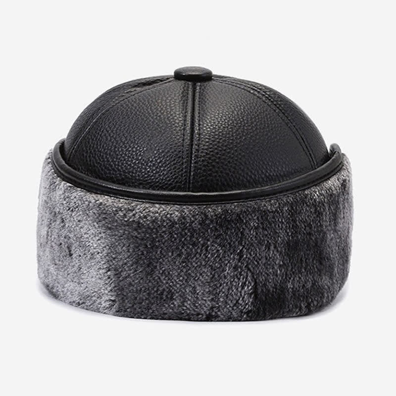 PU Leather Fleece Earflaps Baseball Hat - Image 11