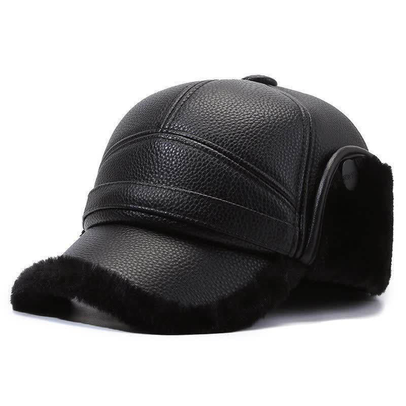 PU Leather Fleece Earflaps Baseball Hat - Image 12