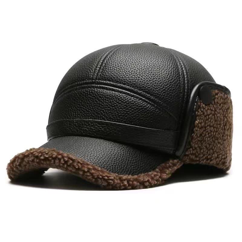 PU Leather Fleece Earflaps Baseball Hat - Image 13