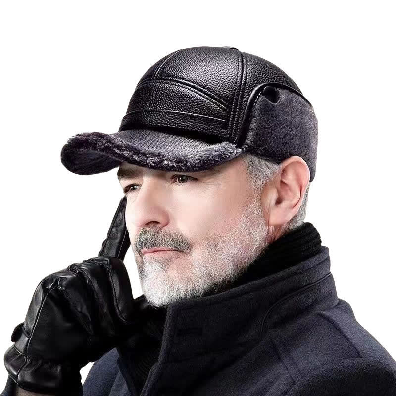 PU Leather Fleece Earflaps Baseball Hat - Image 2