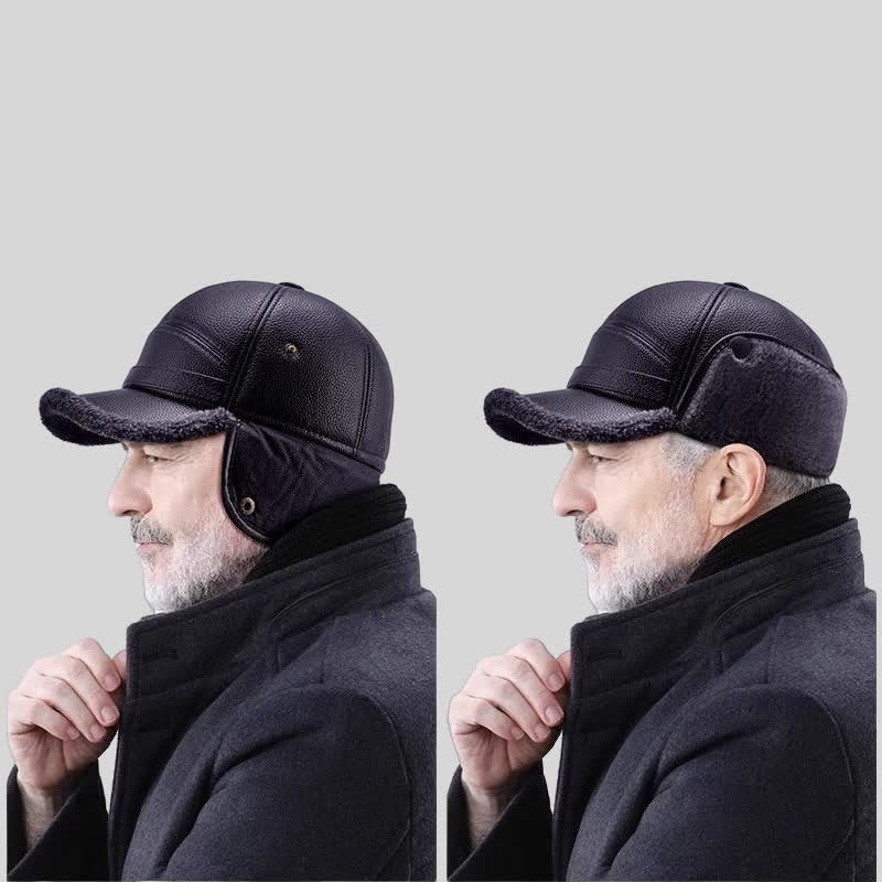 PU Leather Fleece Earflaps Baseball Hat - Image 4
