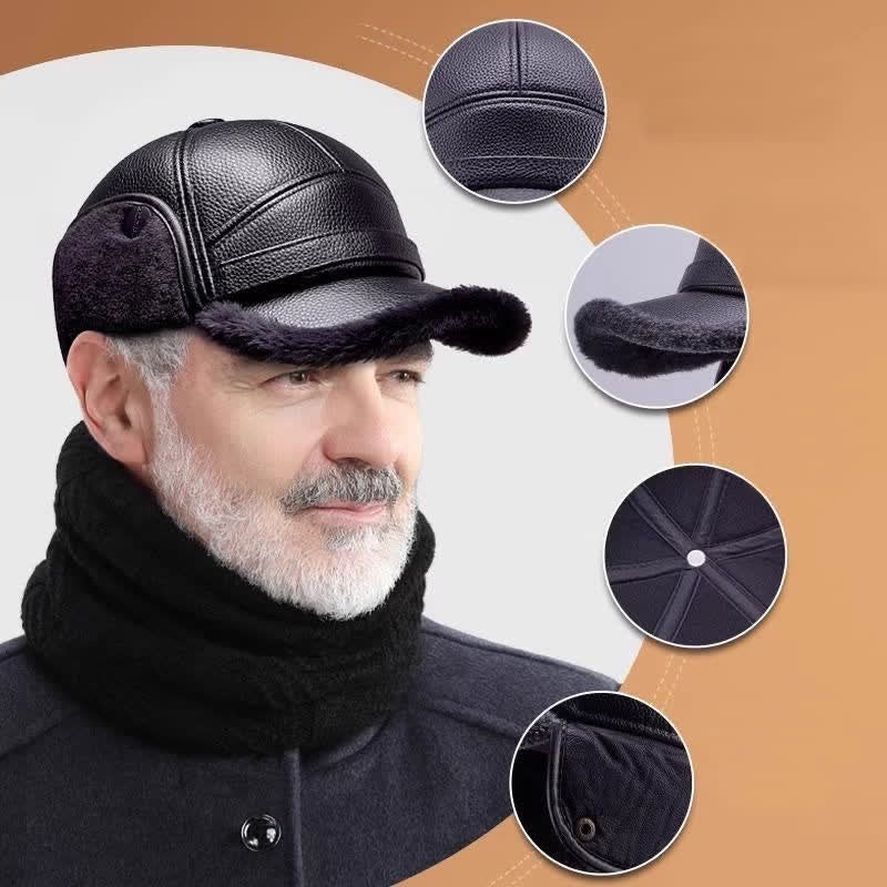 PU Leather Fleece Earflaps Baseball Hat - Image 5