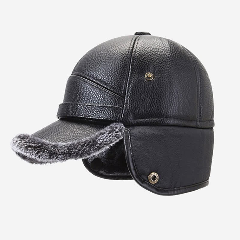 PU Leather Fleece Earflaps Baseball Hat - Image 6