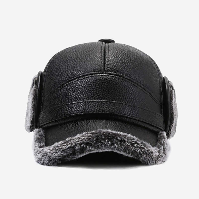 PU Leather Fleece Earflaps Baseball Hat - Image 7