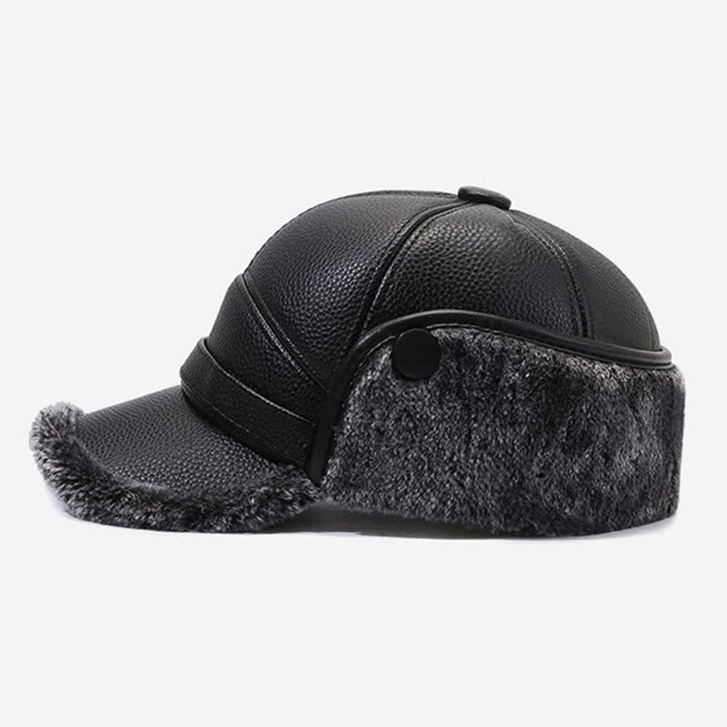 PU Leather Fleece Earflaps Baseball Hat - Image 9