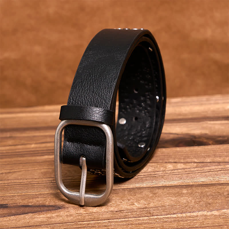 Punk Asymmetric Round Rivet Studded Leather Belt - Image 2