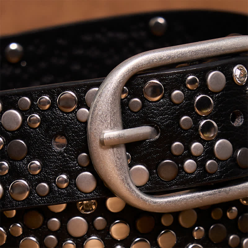 Punk Asymmetric Round Rivet Studded Leather Belt - Image 3