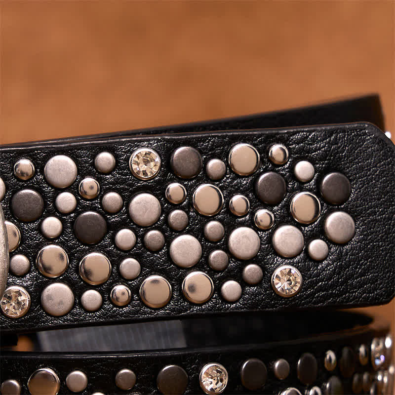 Punk Asymmetric Round Rivet Studded Leather Belt - Image 4