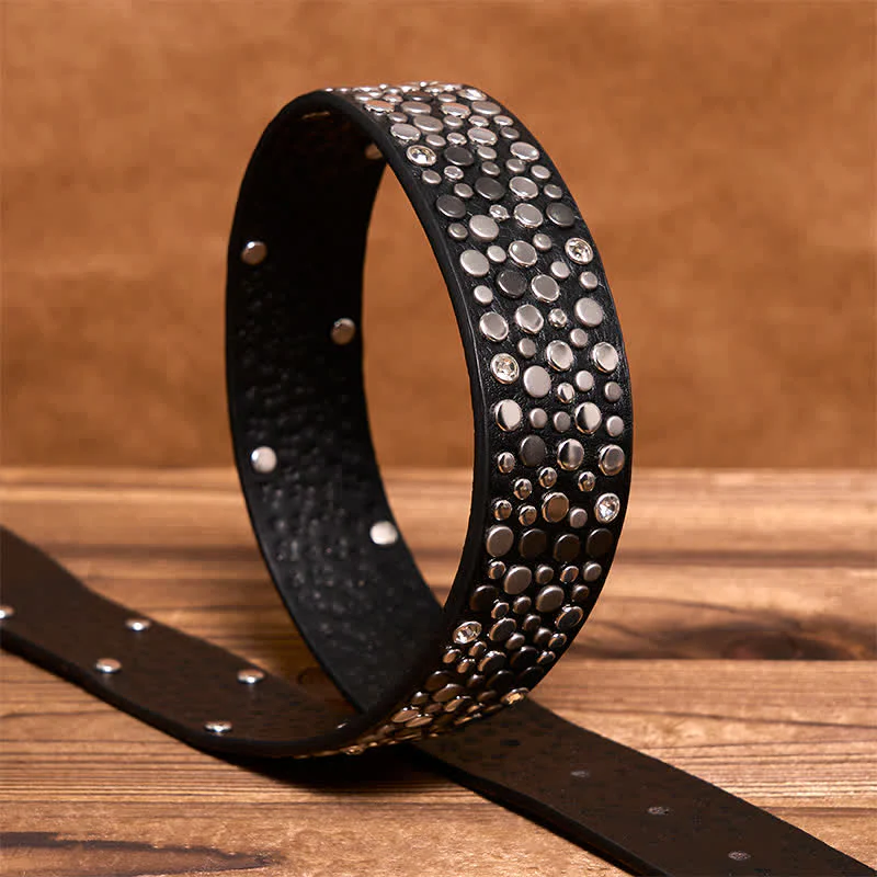Punk Asymmetric Round Rivet Studded Leather Belt - Image 5