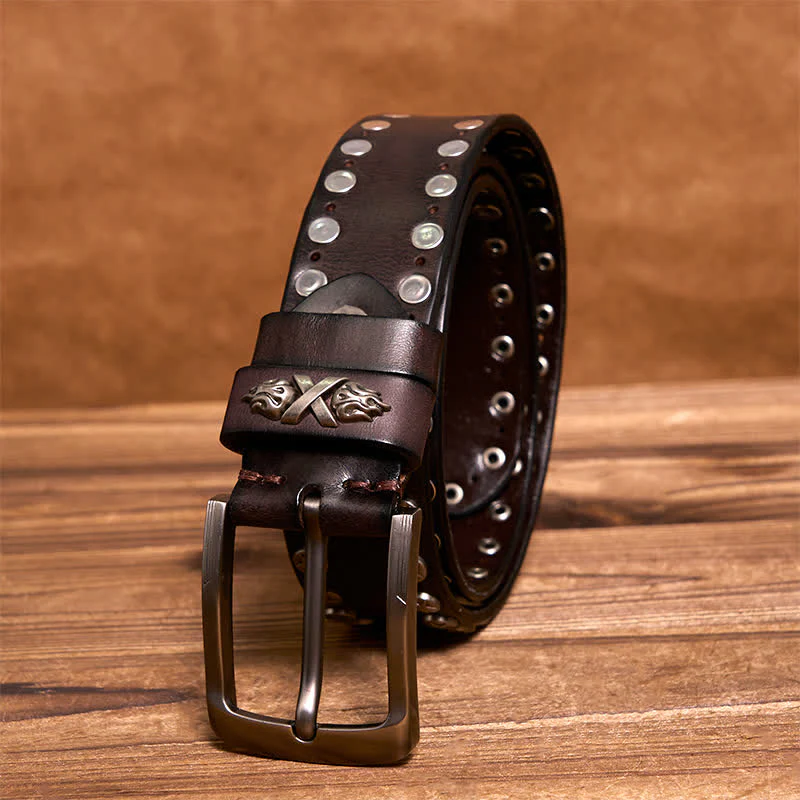 Punk Biker Rivet Studded Handmade Leather Belt - Image 2