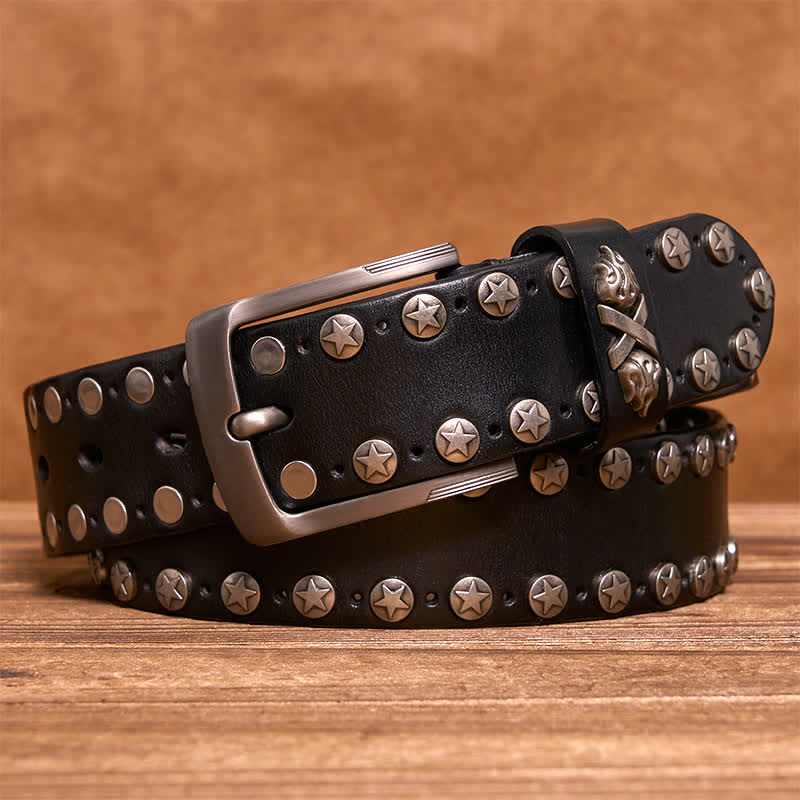 Punk Biker Rivet Studded Handmade Leather Belt - Image 6