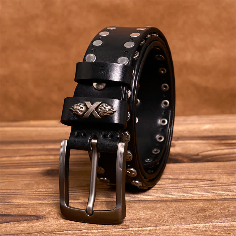 Punk Biker Rivet Studded Handmade Leather Belt - Image 7