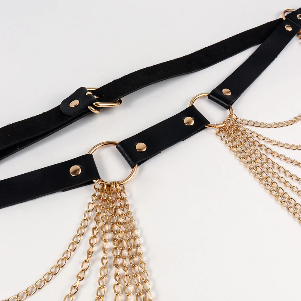 Punk Chain Belt Seven Layers Chain Leather Belt - Image 11