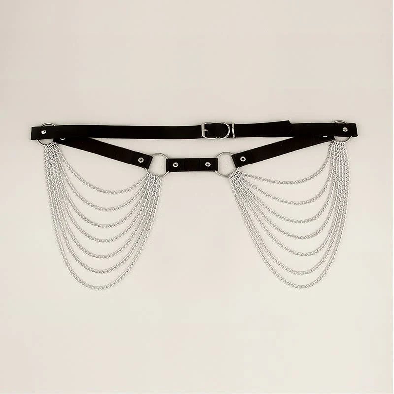 Punk Chain Belt Seven Layers Chain Leather Belt - Image 14