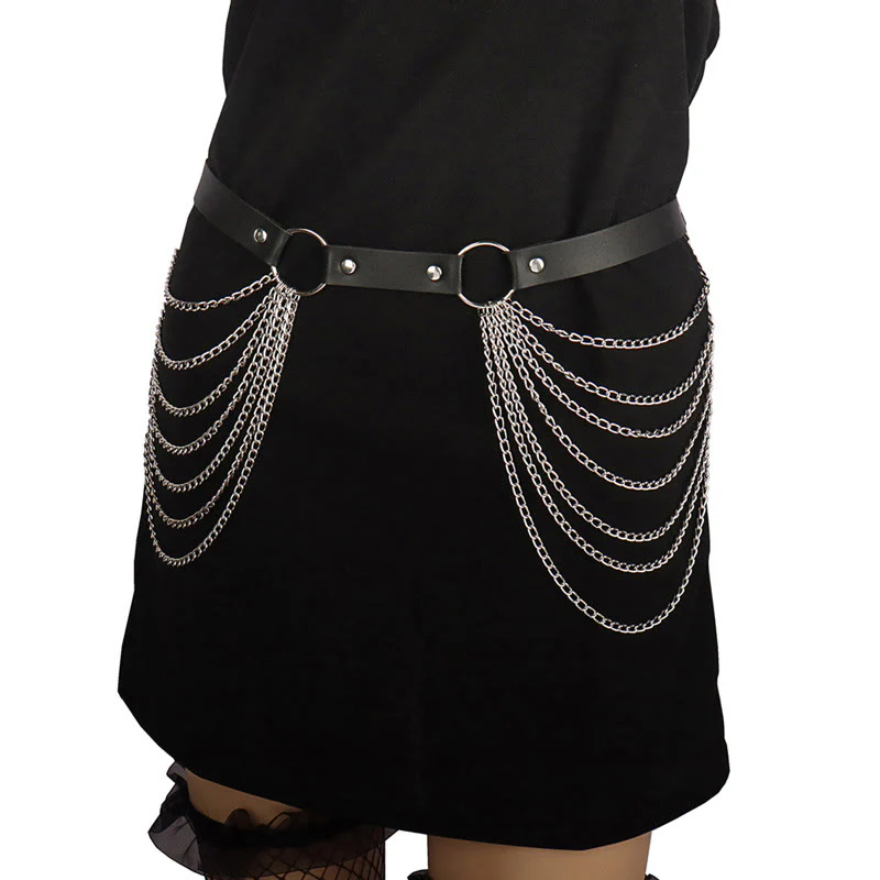 Punk Chain Belt Seven Layers Chain Leather Belt - Image 4