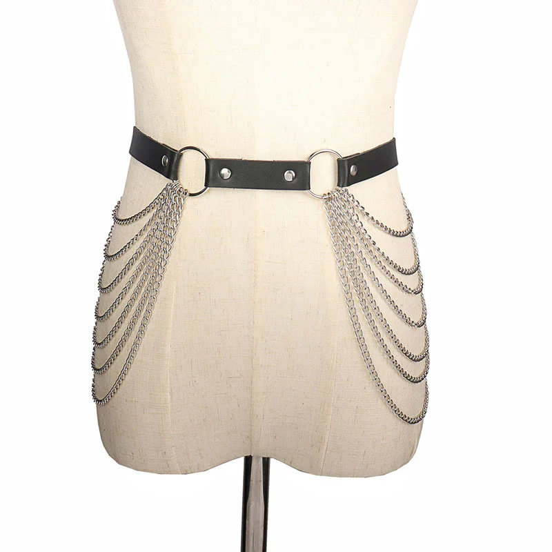 Punk Chain Belt Seven Layers Chain Leather Belt - Image 5