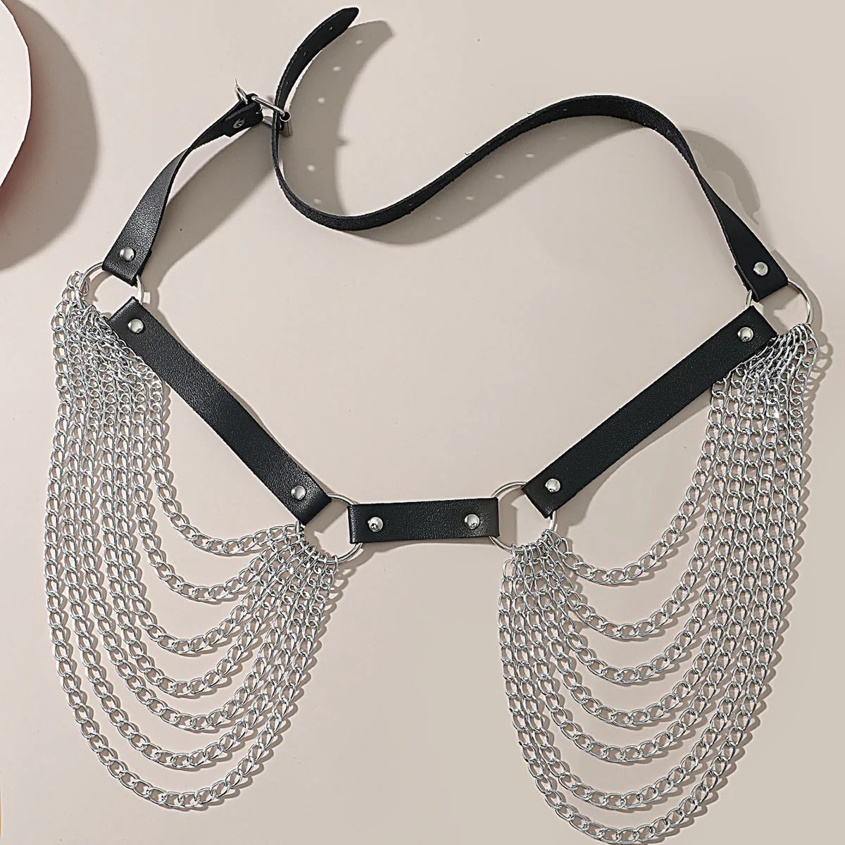 Punk Chain Belt Seven Layers Chain Leather Belt - Image 7