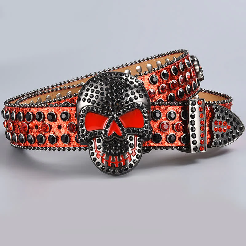 Punk Death Ghost Rhinestone Beaded Leather Belt - Image 11