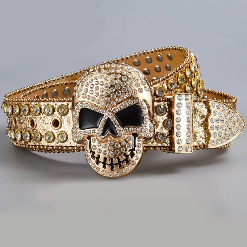 Punk Death Ghost Rhinestone Beaded Leather Belt - Image 13