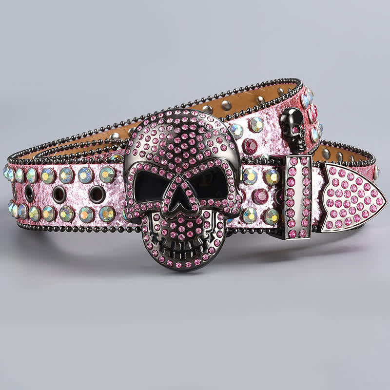 Punk Death Ghost Rhinestone Beaded Leather Belt - Image 17