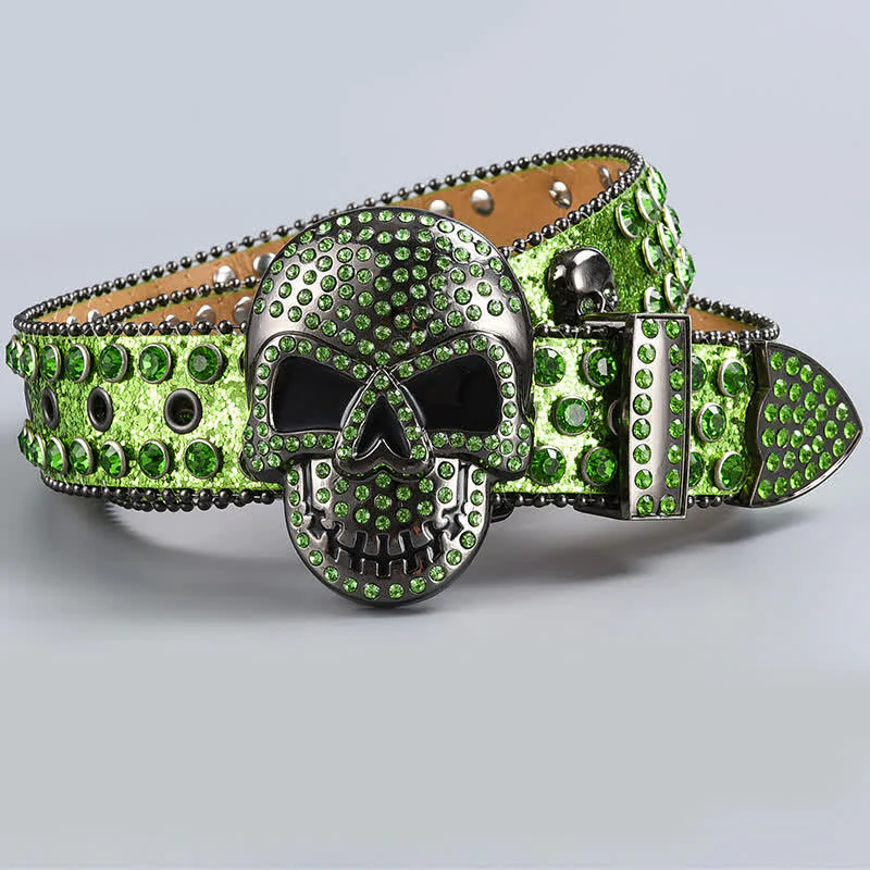Punk Death Ghost Rhinestone Beaded Leather Belt - Image 18