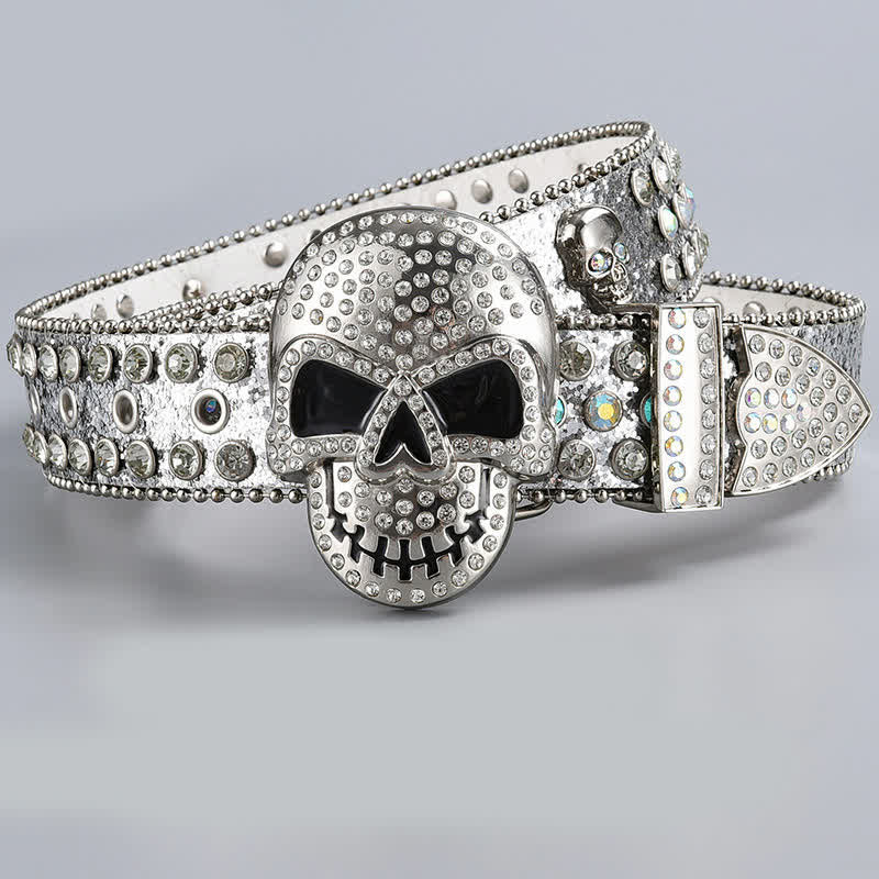 Punk Death Ghost Rhinestone Beaded Leather Belt - Image 19